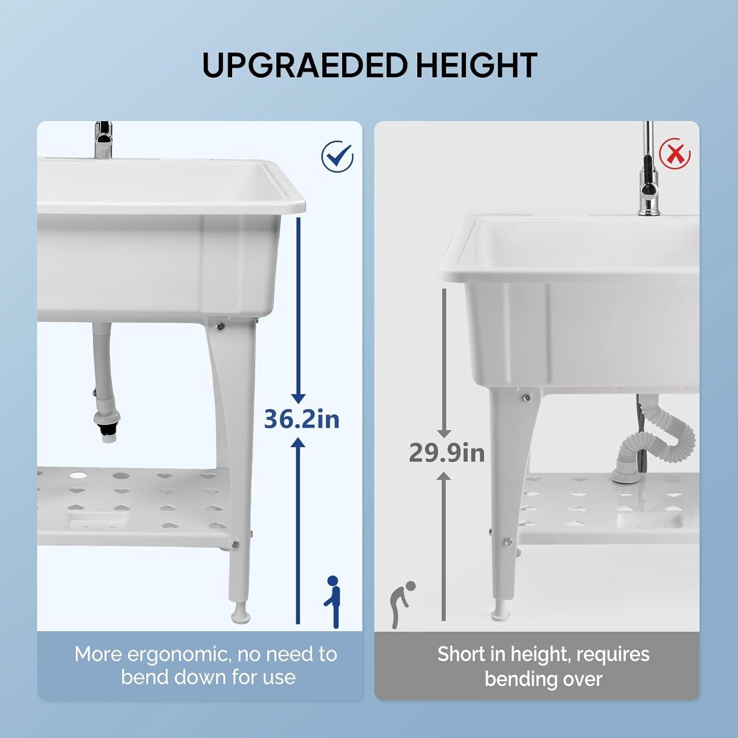 LINJH Upgrade Height  Utility Sink Laundry Tub Freestanding Utility Sink with Faucet