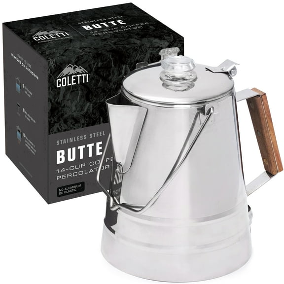 COLETTI Butte Coffee Percolator Camping — Percolator Coffee Pot, NO Aluminum or Plastic [14 Cup]