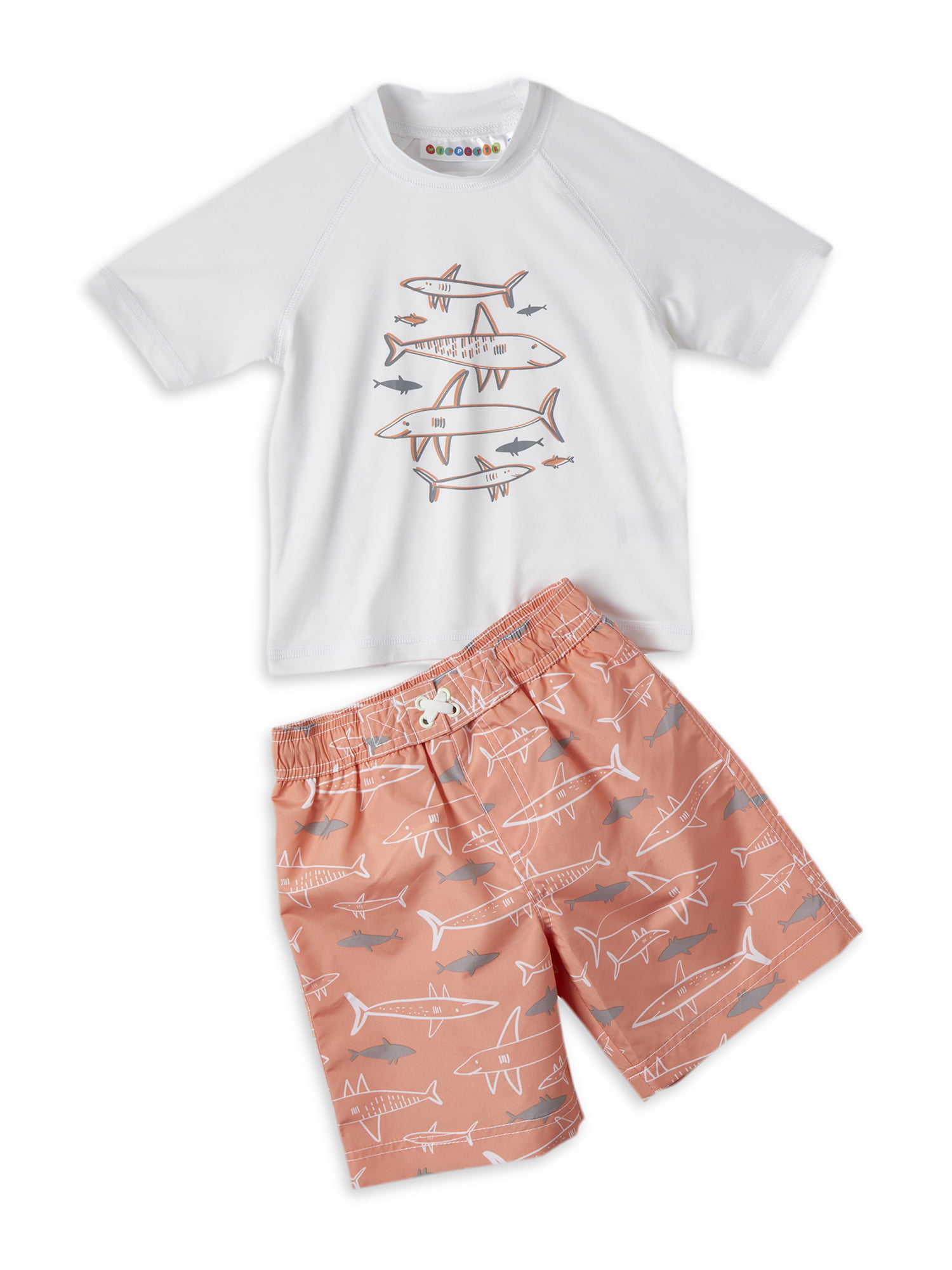 KIKO & MAX Toddler Boys Orange Gecko Tropical Rash Guard Shirt & Swim Trunks