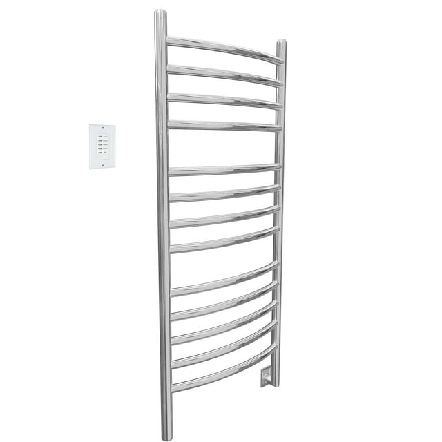 Ancona Svelte Chauffe-Serviettes Rond 13 Barres avec Minuterie Murale, Acier Inoxydable Poli