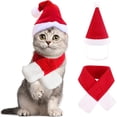 thumbnail image 1 of Un juego de 2 disfraces navideños para gato, gorro de Papá Noel con bufanda para cachorro y gatito, suministros para fiestas navideñas., 1 of 8