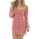thumbnail image 2 of Vestidos sueltos para mujer Vestido informal de verano Estampado de crisantemo pequeño Cuello cuadrado Vestido de manga larga Mini vestido Pompotops hdfakjf2408, 2 of 9