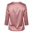 thumbnail image 6 of Wang6 Womens 3/4 Sleeve Tops Elegant V Neck Satin Tshirts Ladies Trendy Solid Going out Tunic Tees Shirts Light Pink 0713-3/4 sleeve tshirts M, 6 of 7