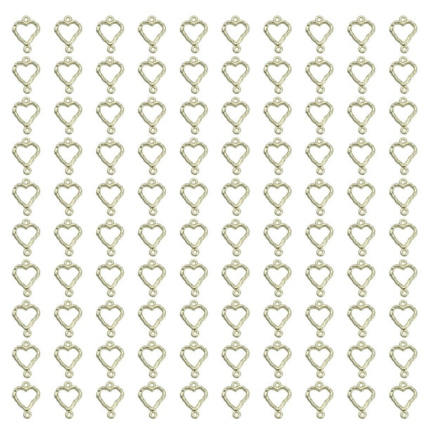 Uxcell 100Pcs Aleación de Pendientes de Bisel Abierto, Colgante de Marco Hueco en Forma de Corazón, Dorado