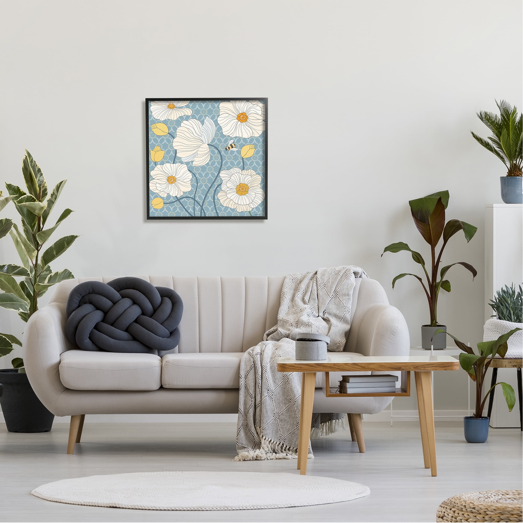 Stupell Industries Poppies with Trellis Pattern Botanical & Floral Painting Black Framed Art Print Wall Art, 24 x 24
