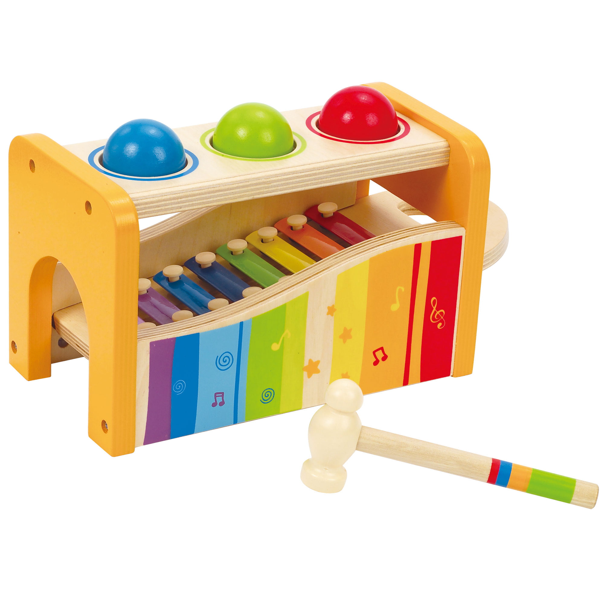 Yellow Hape Pound Tap Bench with Slide Out Xylophone Wooden Musical Pounding Toy 