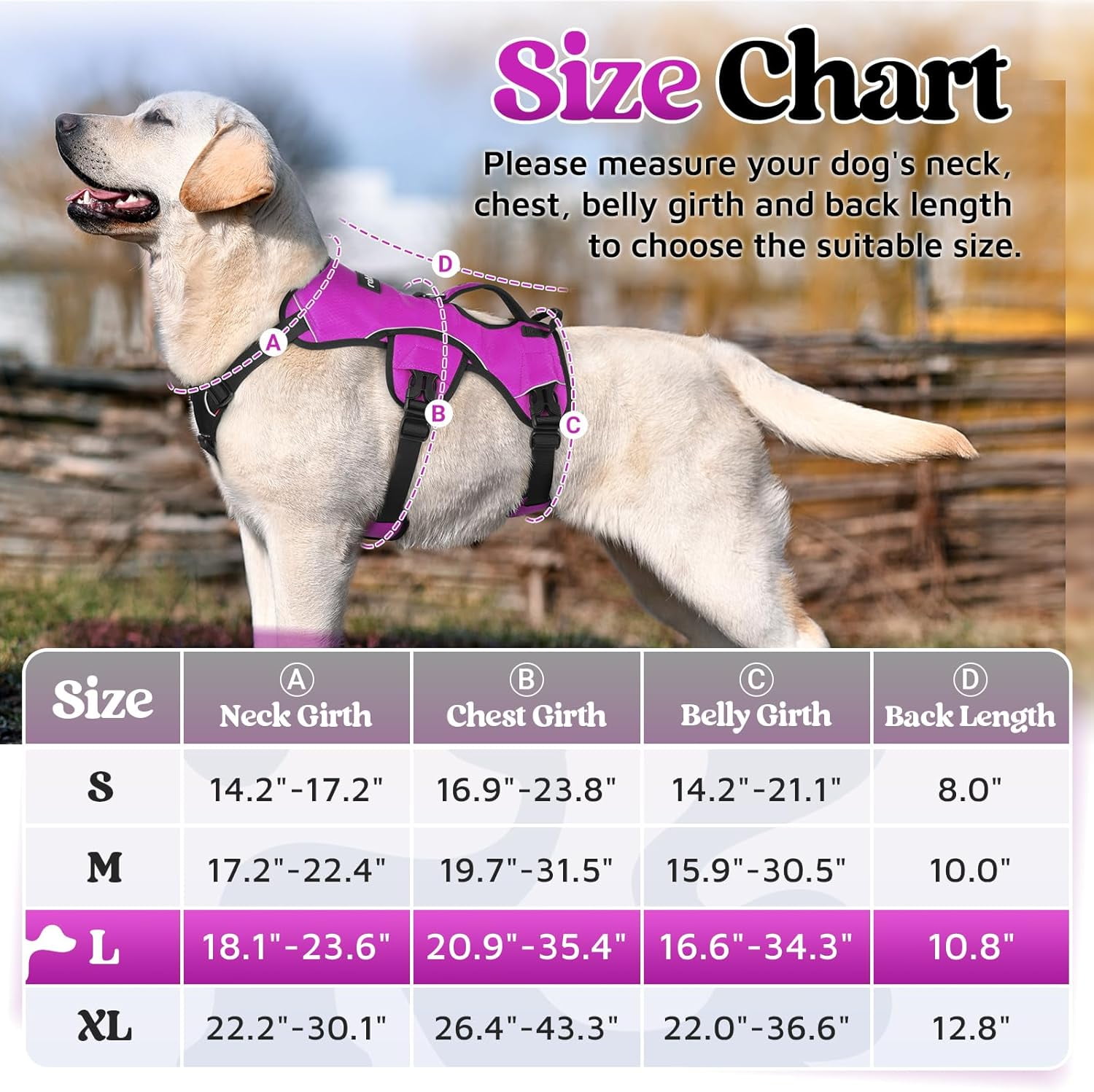 rabbitgoo Escape Proof Dog Harness, Soft Padded Full Body Pet Harness, Reflective Adjustable No Pull Vest with Lift Handle and Lesh Clip for Large Dogs Walking Hiking Training, Purple