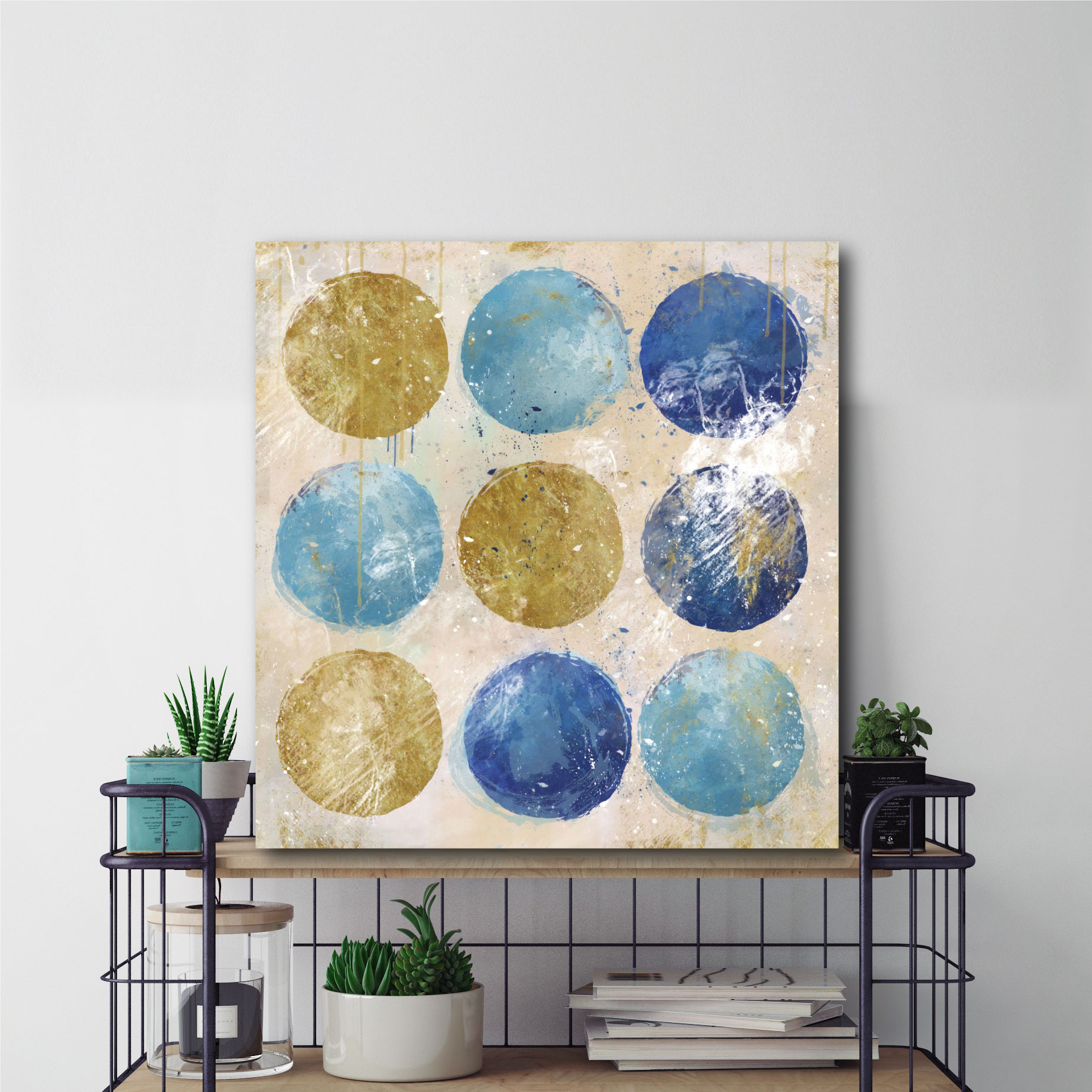 Circles Blue & Gold Gallery-Wrapped Canvas Wall Art, 16x16