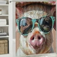 thumbnail image 6 of Patifu Pig in Hat and Sunglasses Chic Modern Bathroom Decor Shower Curtain with Hooks 69"x72, 6 of 7