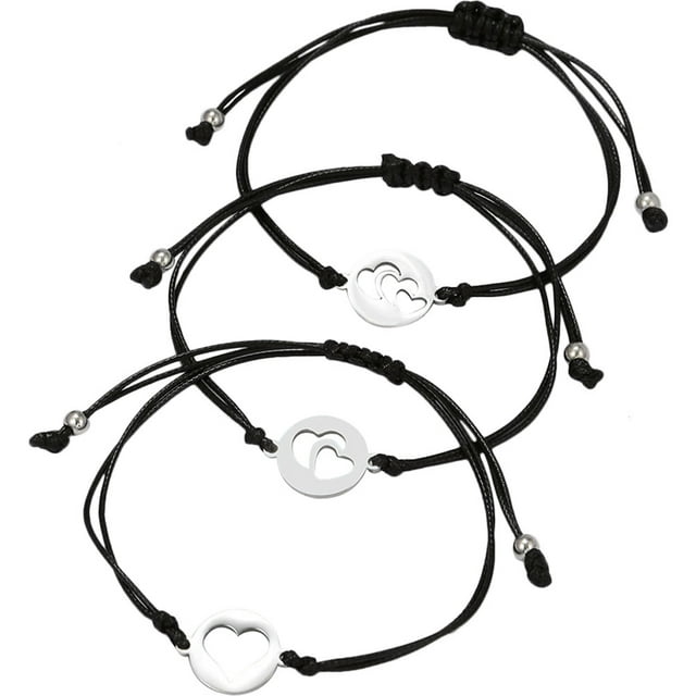 MasteelfCA 1 Set Mother Kids Bracelets Heart Matching Bangle Adjustable Woven String Bracelets