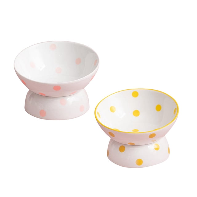 Comedero para gatos de 2 piezas, plato inclinado para gatos, inclinación de 15 degree, ángulo antideslizante estable rosa y amarillo Zulema Comedero para gatos