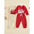 thumbnail image 3 of BemeyourBBs Infant Baby Boy Valentines Day Outfit Newborn Fall Winter Spring Clothes Lover Boy Letter Embroidery Waffle Knit Romper Pants Set, 3 of 9