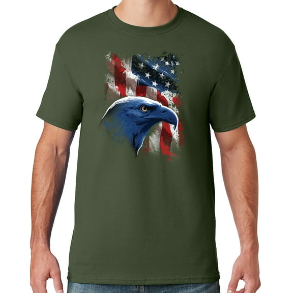 Mens American Icon Patriotic Eagle T-shirt, XL Military Green