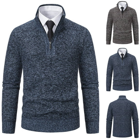 YHAJDS Men's Winter Casual Sweaters,Men's Sweater Mens Long Sleeve Sweater Knitted Sweater Men Solid Color Stand Collar Half Zip Elastic Thickened Warm Winter Pullover