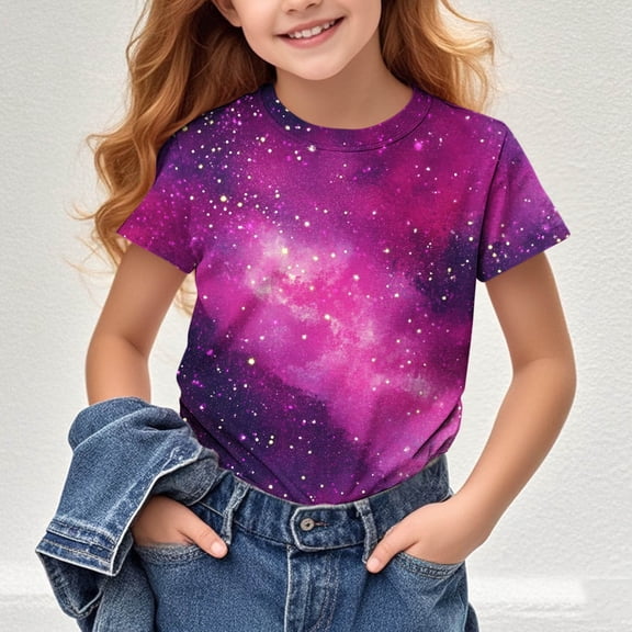 Piuwrlz T-Shirts Tops for Kids Girls Short Sweatshirt Sleeve Purple Size 7 Years