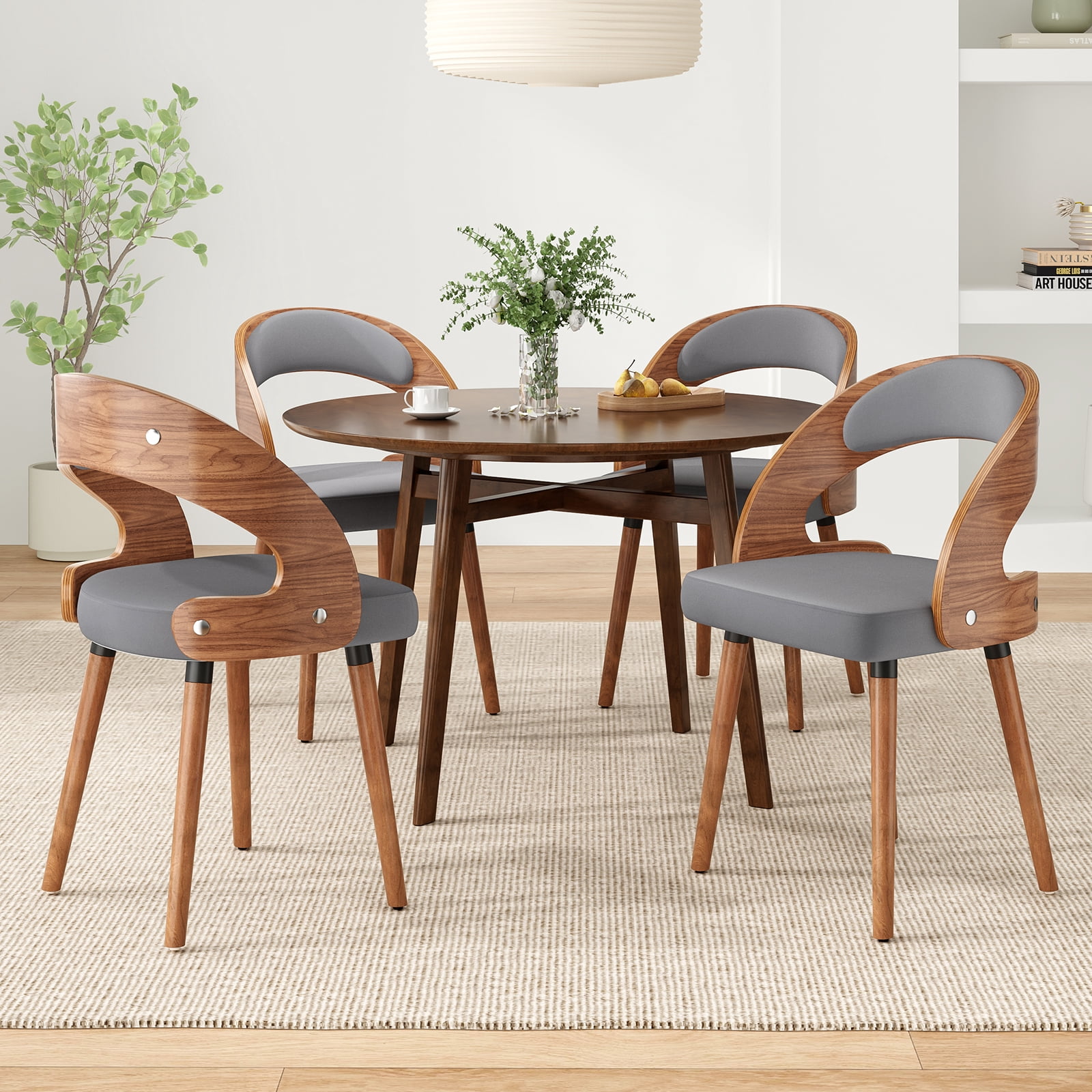 Farini Set of 2 Wood Dining Chairs with Curved Backrest for Kitchen Dining Room, Dark Gray