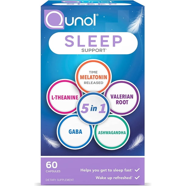 Qunol Sleep Support, 5 in 1 Non-Habit Forming Sleep Aid, Supplement ...