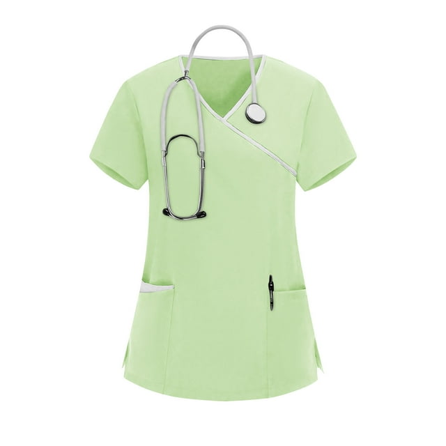 HongQid Scrub Tops for Women — Classic Fit, Pocket, Four-Way Stretch, Anti-Wrinkle