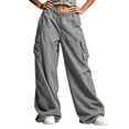 thumbnail image 6 of RongHuan Women's Cargo Pants Loose Fit Hiking Trousers Elastic Waist Wide Leg Pant with Pockets, 6 of 9