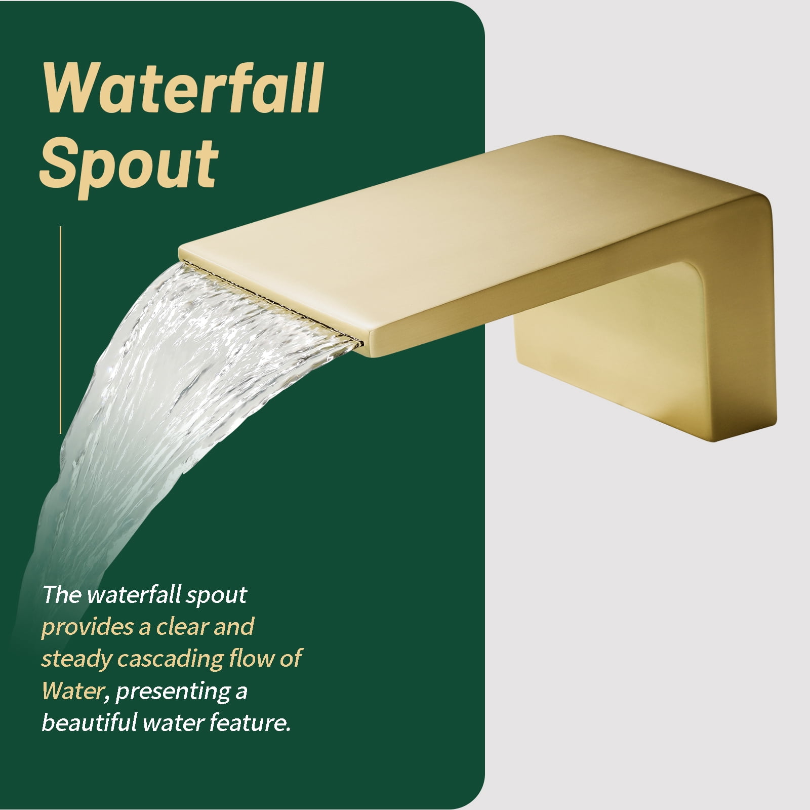 Cobbe Bathtub Faucet Set with Hot/Cold Water Switch, Diverter Knob, Handheld Shower and 4.72-Inch Wide Waterfall Spout 5-Hole Mount Brushed Gold