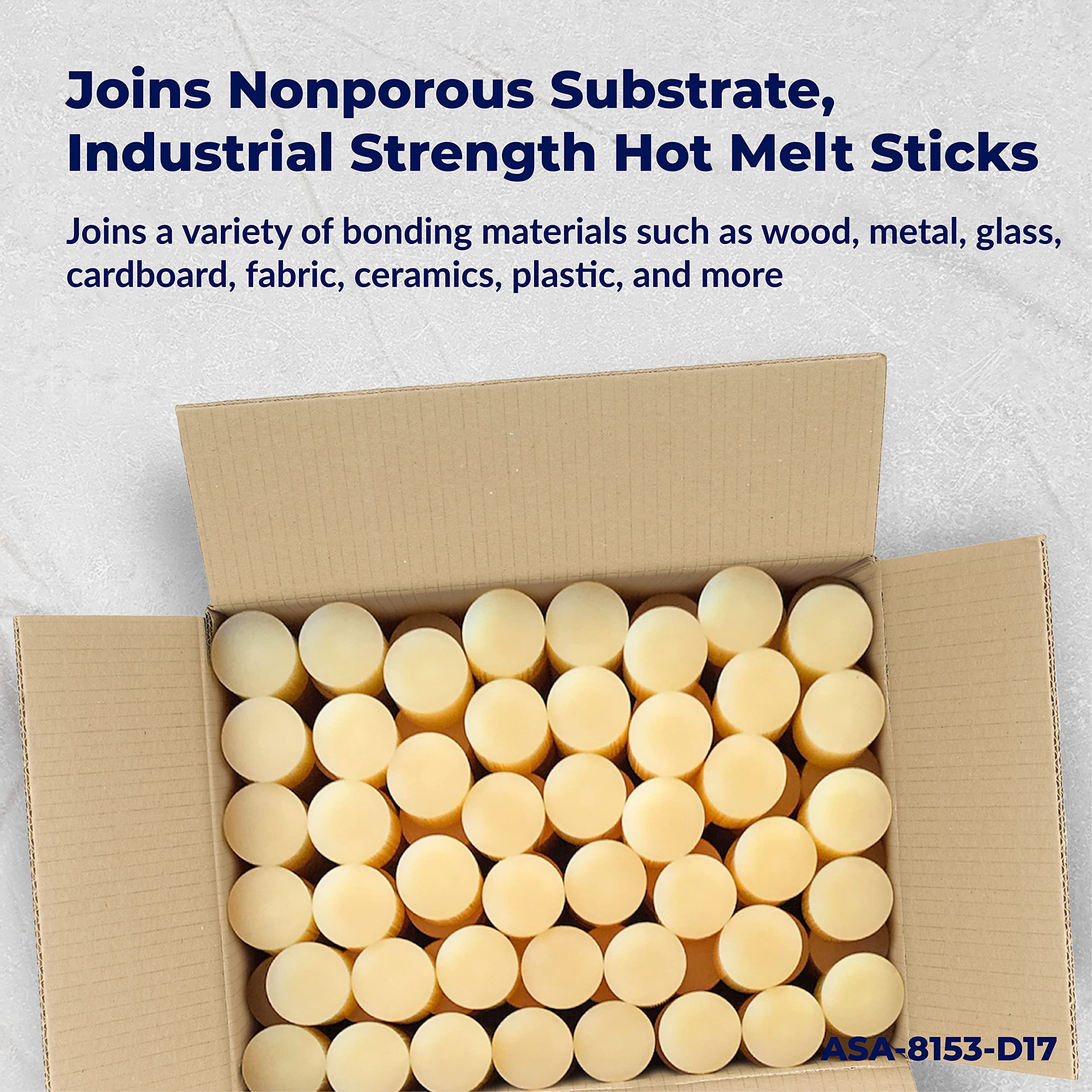ASA 1.75" x 1.75" Hot Glue Sticks | Strong Bond for Industrial Use | 25 lb Pack, 188 Sticks