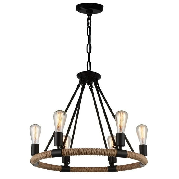 CWI Lighting Ganges 6 Light Up Farmhouse Metal Chandelier in Black