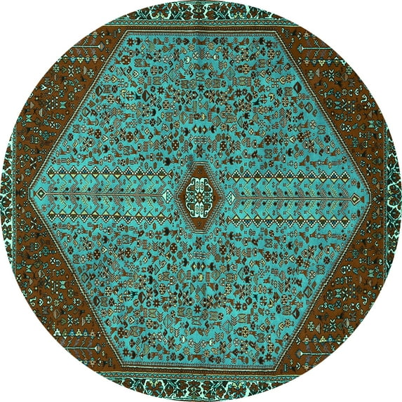 Ahgly Company Indoor Round Persian Turquoise Blue Traditional Area Rugs, 6' Round
