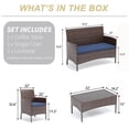 thumbnail image 4 of HOYOA 4PCS Patio Rattan Conversation Furniture Set Outdoor Brown/Blue Cushion, 4 of 6
