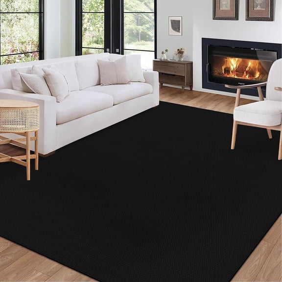 8x10 Modern Solid Textured Machine Washable Non-Slip Area Rug for Living Room, Bedroom, Black