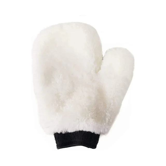 Guante de lavado de autos de piel de oveja natural, guantes de lavado sin rayones y sin pelusa (1 unidad, blanco)