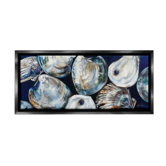 Stupell Industries Various Sea Clams Animals & Insects Painting Black Floater Framed Canvas Art Print Wall Art, 25 x 11