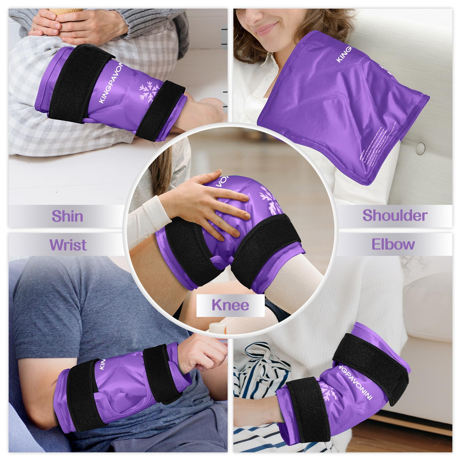 KingPavonini XXL Knee Ice Pack Wrap Around Entire Knee after Surgery, Reusable Gel Ice Pack for Knee Injuries, Large Ice Pack for Pain Relief, Swelling, Knee Surgery, Sports Injuries, 1 Pack (Purple)