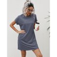 thumbnail image 5 of Navy Blue Striped Pocket Tee Dress For Women, Short Sleeve Casual Shift Dress, 5 of 6