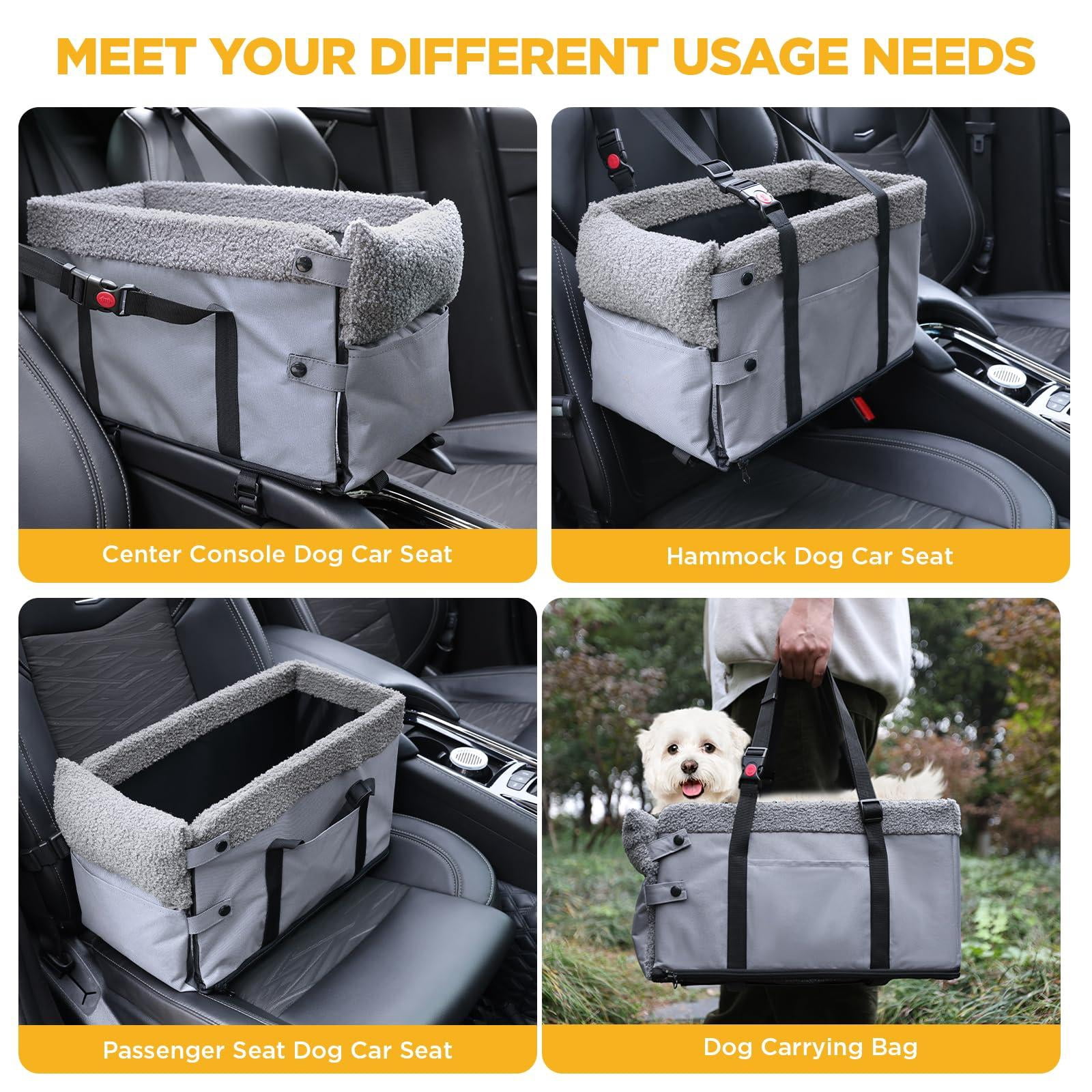 Console Dog Car Seat For Small Dogs Booster Washable Foldable Puppy With Safe Protection Hooks Adjustable Straps And Storage Pocket Pet Up To 15lbs