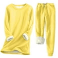 thumbnail image 1 of Kcodviy Women Autumn and Winter Thermal Top Women V Neck Comfortable Casual Solid Color Round Neck Long Sleeved Plus Fleece Bottoming Shirt Mid Length Elastic Waist Trousers Thickened Slim Fit Warm, 1 of 9