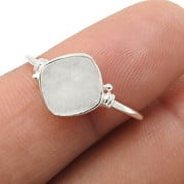 Cushion Natural Rainbow Moonstone Sister Band Bezel Ring Size 8 Solid 925 Silver