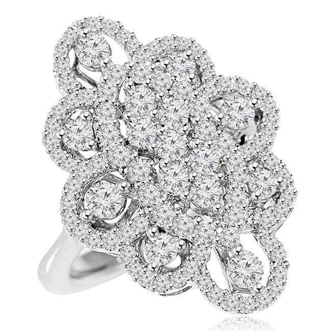 MDR170091-6.5 1.5 CTW Round Diamond Cocktail Ring in 14K White Gold - Size 6.5
