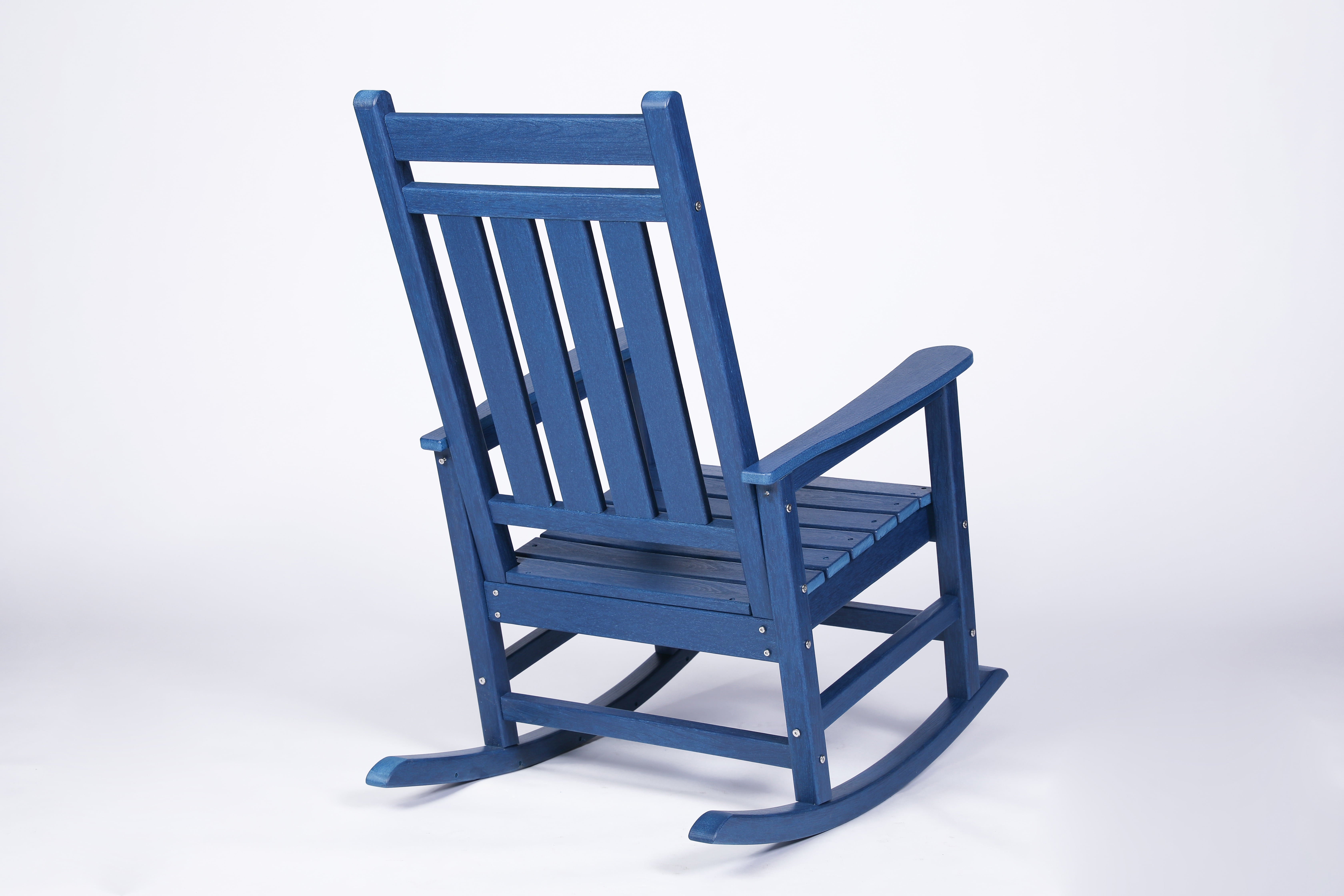3 Piece Rocking Chair Set, Wood Texture Rocking Furniture with Side Table for Patio Backyard Leisure Area, Navy Blue