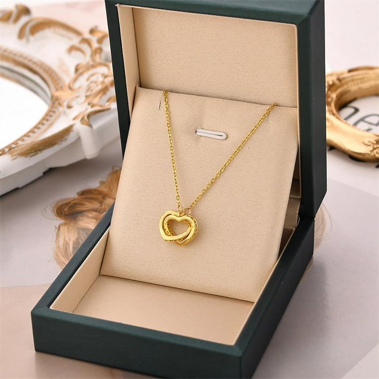 Gold Necklace for WomenNecklaces for Women Women Double Heart Necklace  Heart To Heart Titanium Steel Necklace Temperament Pendant Necklace  Necklace for Women 