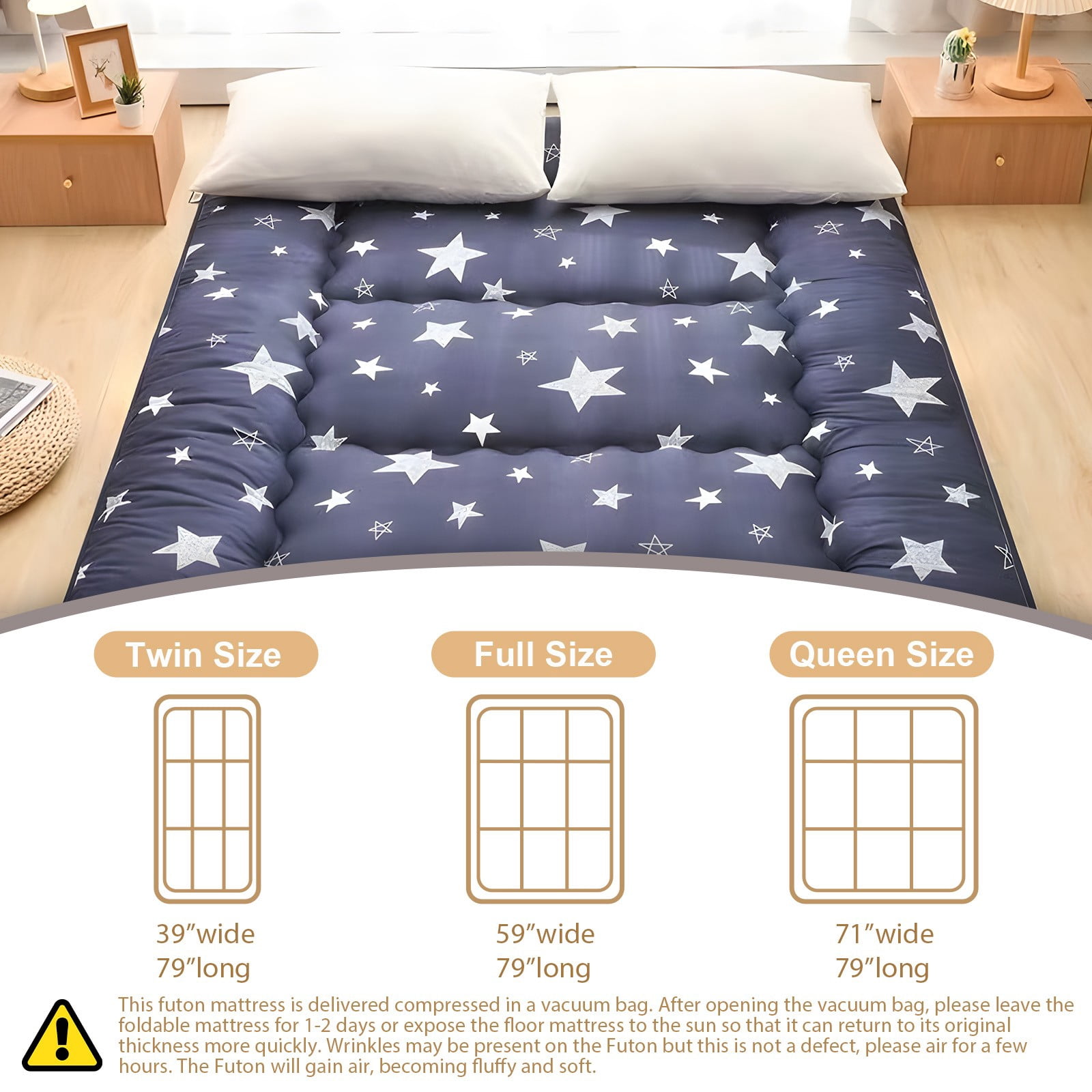 Lovote 4" Thick Floor Mattress - Japanese Futon Tatami Pad, Roll-Up Sleeping Mat for Guest/Bedroom