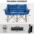thumbnail image 2 of Double Camping Chair for Adults, 2 Person Loveseat Camping Chair with Cup & Wine Glass Holder, Portable Padded Double Folding Lawn Chair for Outdoor Camp Picnic Sports, Support 500LBS (Blue), 2 of 7