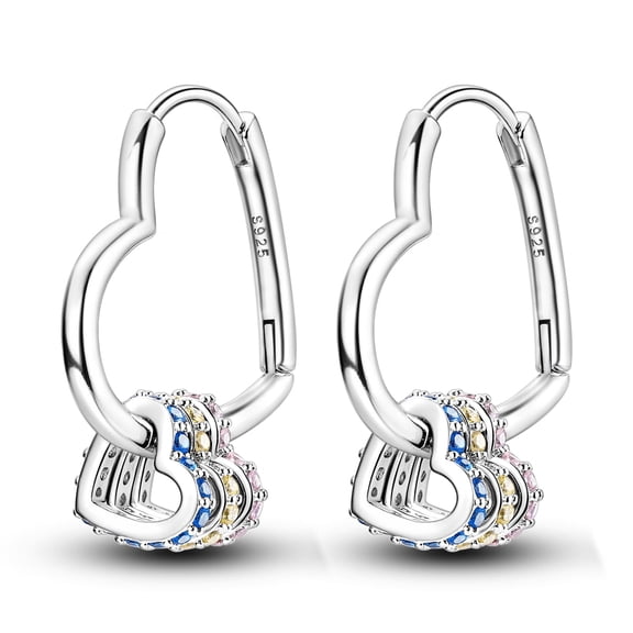 MULA Original 925 Sterling Silver Hoop Earrings AAA CZ Heart to Heart for Women Jewelry Gift