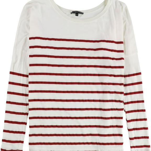 TRULY MADLY DEEPLY Womens Striped Basic T-Shirt, White, Small