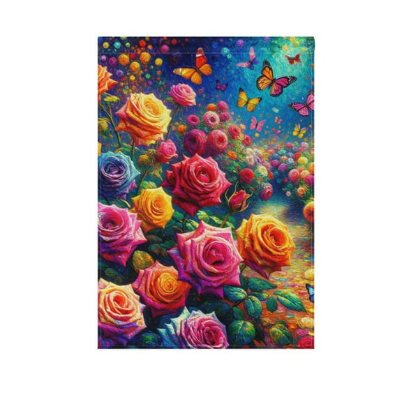 Rainbow Rose and Butterflies Garden Flag 12X18 Double Sided Yard Flags for Outside Outdoor All Seasonal Decoration