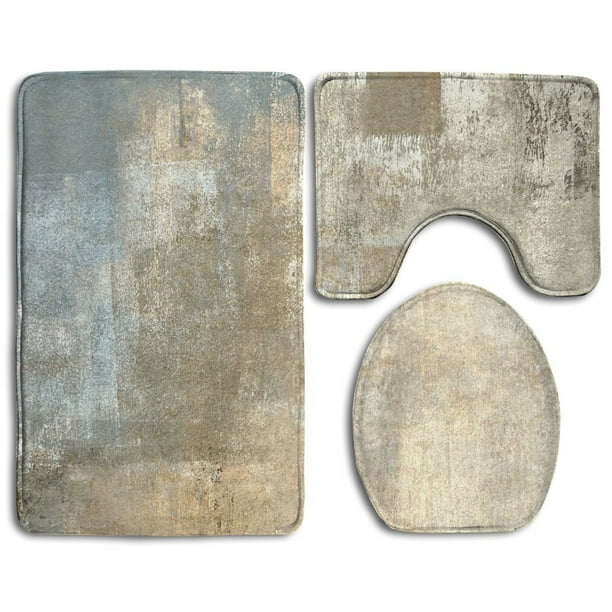 PUDMAD Grey Beige Abstract Art Painting 3 Piece Bathroom Rugs Set Bath