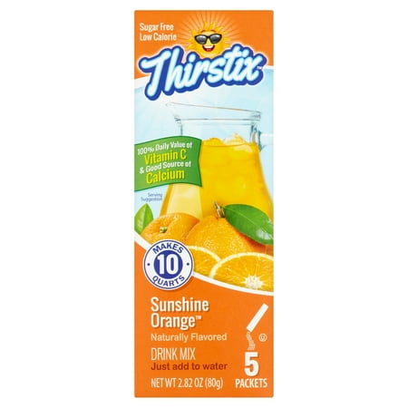 (6 Pack) Thirstix Drink Mix, Sunshine Orange, 2.82 Oz, 5 Packets, 1 Count