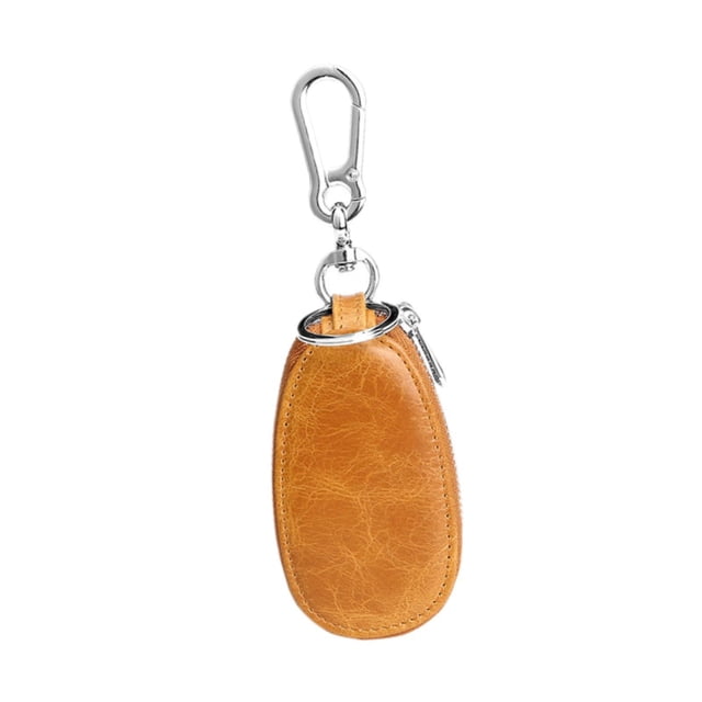 Funda protectora de piel sintética para llave de coche, con cremallera, para llavero y bolso Marrón claro