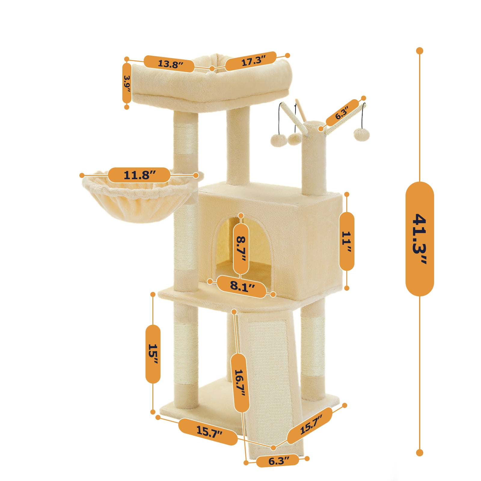 Pefilos 41" Cat Tree Tower for Indoor Cats, Multi-Level Cat Condo House with Cozy Plush Perches Cats Play House, Beige