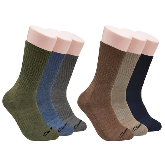 Clarks Men's Sport Half Cushion Crew Socks 6 Pair, Navy/Charcoal/Denim/Brown/Olive/Khaki, Men's 7-12 Shoe