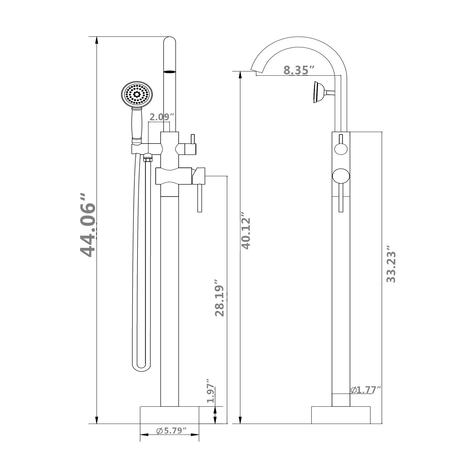 Freestanding Bathtub Tub Faucet with Handheld Shower 40.12" High Swan Neck Spout